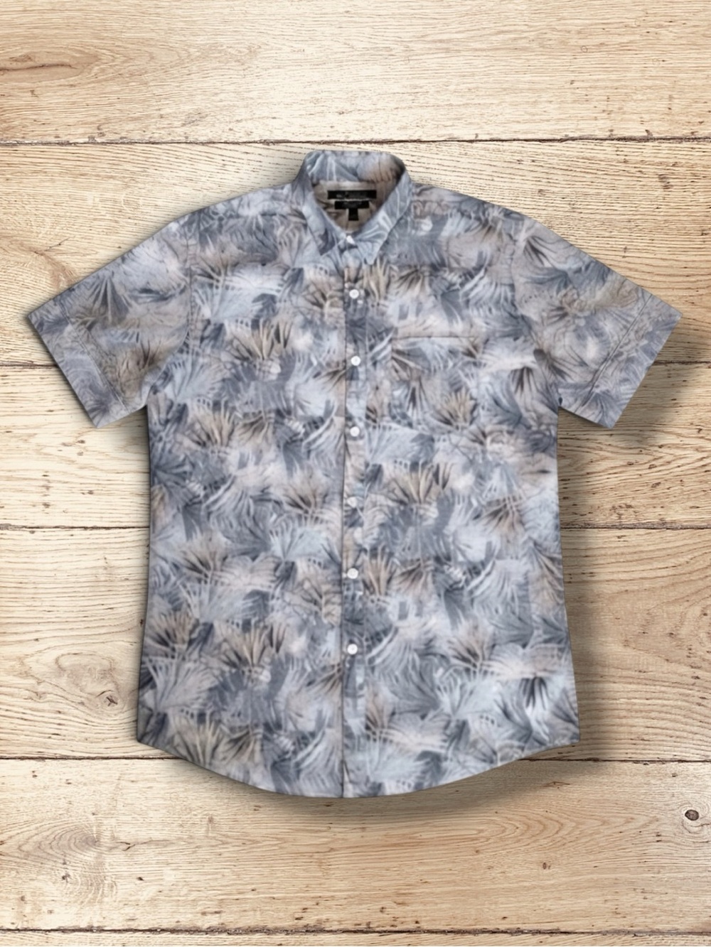 Marc Anthony Button Down Shirt Blue Gray Short Sleeve Linen Blend Retro Casual S